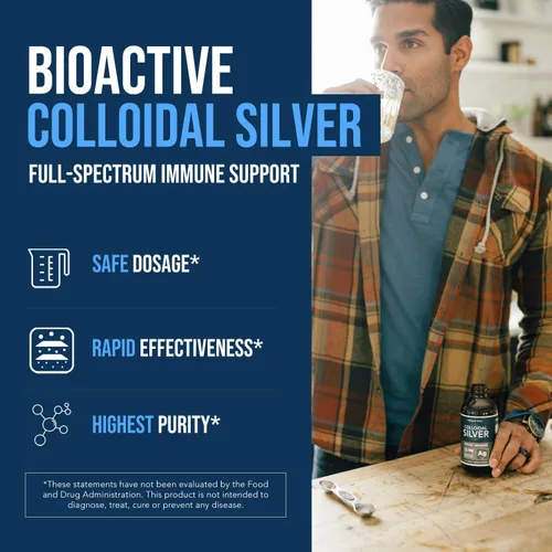 Vista 2 de Plata coloidal bioactiva - 8 oz, botella de vidrio, vegana, dosis seguras con la máxima efectividad - iones nano, 30 PPM - apoyo inmune