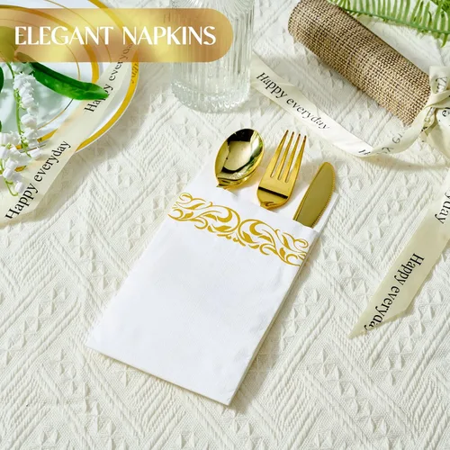 Vista 5 de Vplus Paquete de 200 servilletas de papel para invitados, toallas desechables de calidad premium de 3 capas, servilletas de cena desechables suaves