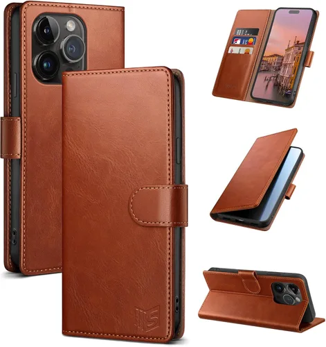 Vista 24 de SUANPOT Funda tipo cartera para iPhone 14 Pro de 6.1 pulgadas con bloqueo RFID, tarjetero de crédito, funda protectora de piel sintética con tapa