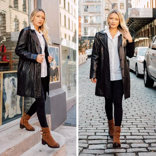 Vista 7 de Vintage Foundry Co Womens Charmaine Handmade Burnished Rugged Classy Elegant Ankle Chelsea Boots w Adjustable Buckled Bands Side Zip Chunky Heels