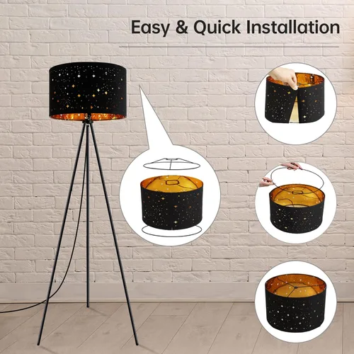 Vista 4 de BoostArea Lámpara de pie, lámpara de pie con trípode, bombilla LED de 8W, pantalla decorativa, lámpara de pie estilo de mediados de siglo para sala