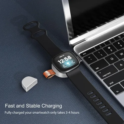 Vista 3 de Cargador de reloj compatible con Fitbit Versa 4 / Versa 3 / Sense 2 / Sense 2 / Sense, base de carga USB de repuesto de viaje portátil para Fitbit