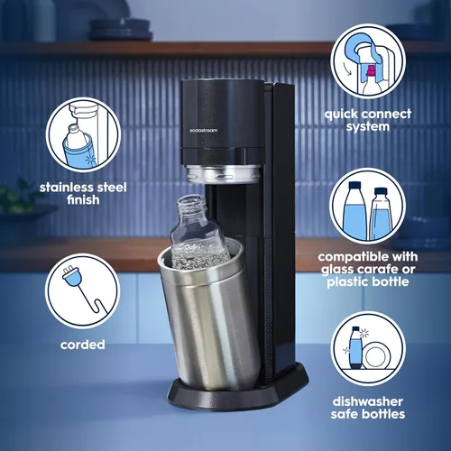 Vista 5 de SodaStream E-Duo - Máquina de agua con gas (negro) con 60 litros de CO2, 1 botella de carbonatación sin BPA y (1) botella de vidrio de 1 litro