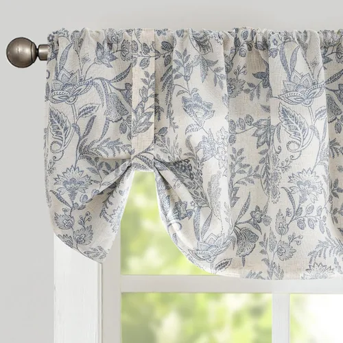 Vista 28 de Lazzzy - Cenefa para cocina de lino con estampado floral estilo casa de campo para sala de estar, baño, dormitorio, cenefa rústica, tratamientos