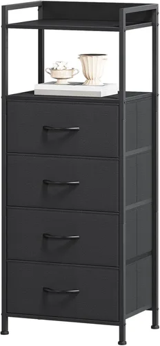 Vista 15 de Somdot - Mesita de noche con 3 cajones, cómoda con contenedores de tela para dormitorio, pasillo, entrada, mueble de mesa de noche, marco de acero