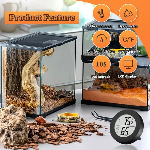 Vista 3 de Accesorios para tanque de reptiles, paquete de 2 termómetros de tanque de dragón barbudo, medidor de humedad para leopardo Gecko, araña saltadora