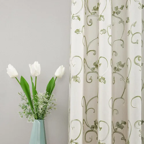 Vista 20 de Vogol - Cortinas de 2 paneles con ramas bordadas de lino sintético con ojales, cortinas para dormitorio y sala de estar, cortinas de ventana