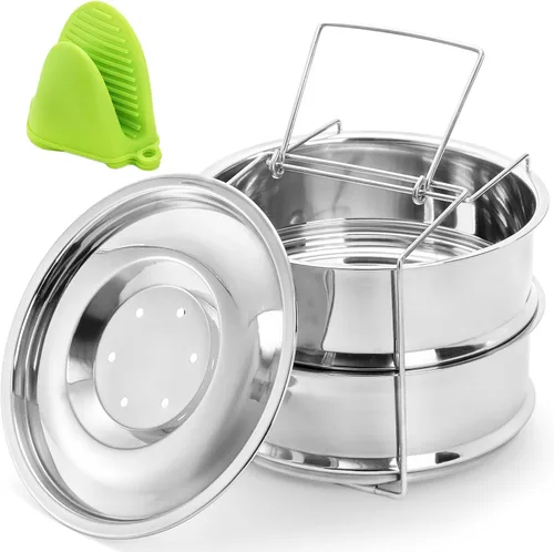 WUWEOT - Compartimentos para cocción al vapor apilables, olla a presión de 2 niveles de acero inoxidable, accesorios para olla instantánea con asa