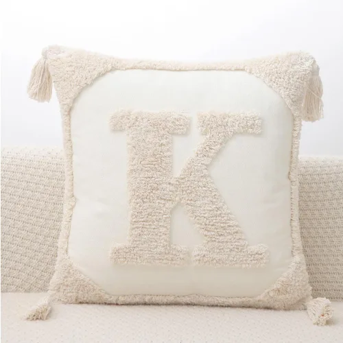 Vista 14 de Fundas de almohada con monograma y borlas de 18 x 18 pulgadas, fundas de almohada modernas de lona de algodón con letras del alfabeto A, para sofá