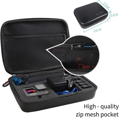 Vista 6 de SUREWO Funda de transporte impermeable compatible con GoPro Hero 12/11/10/9/8/7/(2018)/6/5 Negro, DJI Osmo Action, AKASO/Campark/YI Action Camera