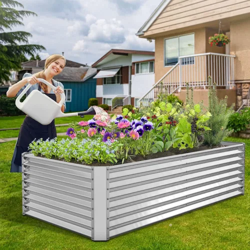 FRIZIONE Cama de jardín elevada de metal galvanizado de 6 x 3 x 2 pies para verduras, jardinera elevada para jardín al aire libre, jardinera de