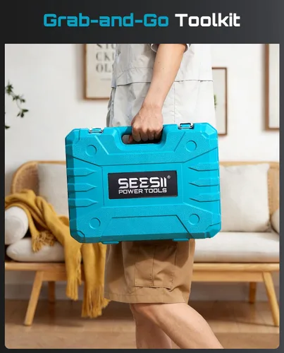 Vista 16 de Seesii - Kit de herramientas con taladro inalámbrico de 21V - Juego de herramientas eléctricas de 190 piezas, kit de herramientas manuales con caja