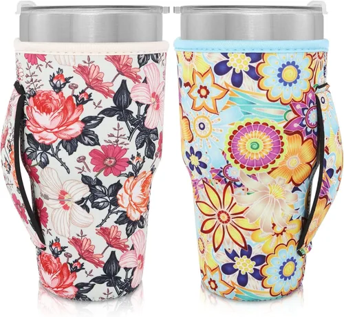 Vista 40 de Mangas aisladas de neopreno con asa para vasos de 30 a 32 onzas, funda reutilizable para tazas de café helado para tazas de café XL de 38-42 onzas