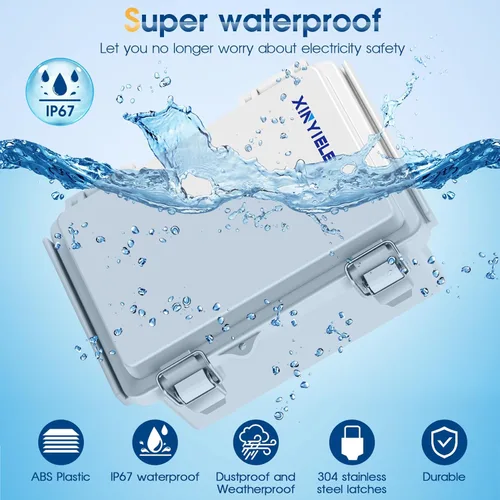 Vista 2 de Caja de conexiones de plástico ABS impermeable para proyectos al aire libre, IP67, resistente a la intemperie, a prueba de polvo con cubierta