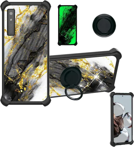 Vista 20 de Cricket Ovation 2 - Funda compatible con AT&T Maestro Max (2021) [PC duro + silicona suave] [purpurina dorada + luminosa] JSH-HDL