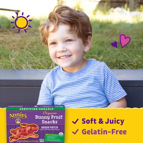 Vista 4 de Annie's Bocadillos orgánicos de frutas de conejito, sin gluten, 5 bolsas, 4 onzas (paquete de 10)
