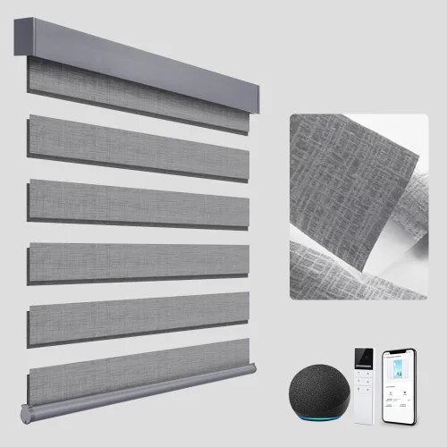 Vista 9 de TIPIACE Persianas inteligentes de cebra motorizadas con cable duro compatibles con Alexa Google Home de doble capa de tela filtrante de luz, Negro