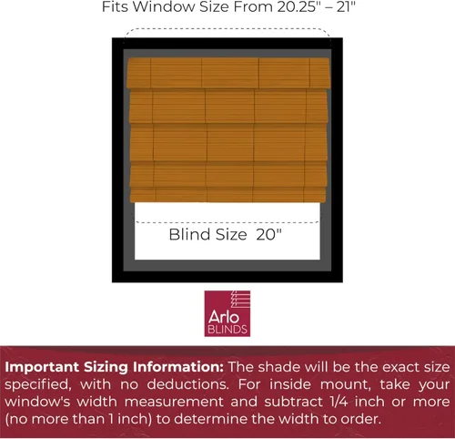 Vista 2 de ARLO BLINDS - Persianas romanas de bambú natural traslúcido con faldón y sin cordón para ventanas interiores, incluye herrajes de montaje, 20