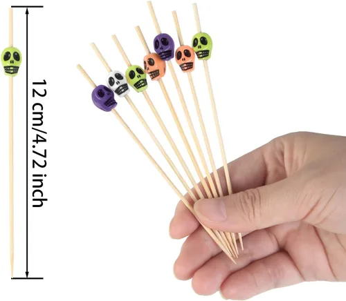 Vista 3 de Boao 200 palillos de calavera, palillos de dientes de calavera, palillos de frutas, palillos de dientes, sándwich, aperitivo, brochetas de bambú