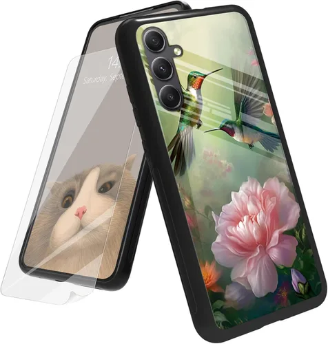 Vista 72 de Funda para Samsung Galaxy A12 5G con protector de pantalla, parte trasera de vidrio templado + TPU de silicona suave que absorbe los golpes