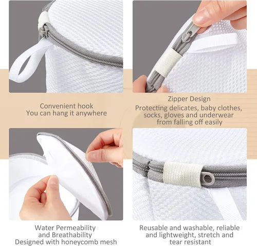 Vista 3 de 12 bolsas de malla de panal para ropa interior delicada, brasier, bolsas de lavandería para lavadora, calcetines y lavandería, bolsas de malla
