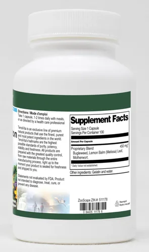 Vista 2 de Terravita Soporte Tiroideo - Bugleweed, Motherwort y bálsamo de limón - 450 mg (100 Cápsulas, ZIN: 511178)