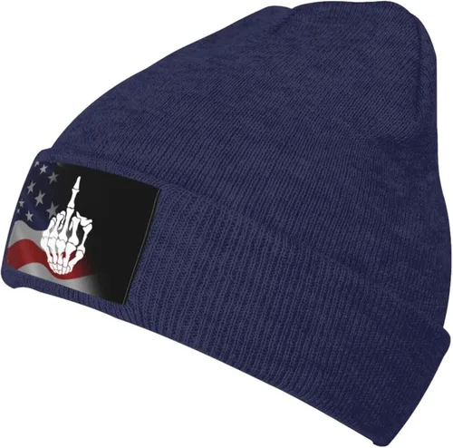 Vista 2 de Skull Skeleton Bone Middle Finger Unisex Four Seasons Knitted Hat Winter Warm Hats Hats for Men Women One Size Navy Blue