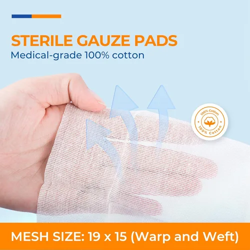 Vista 2 de 200 paquetes de almohadillas de gasa estériles de 4 x 4 pulgadas, 12 capas, 100% algodón, esponjas de gasa grandes para el cuidado de heridas