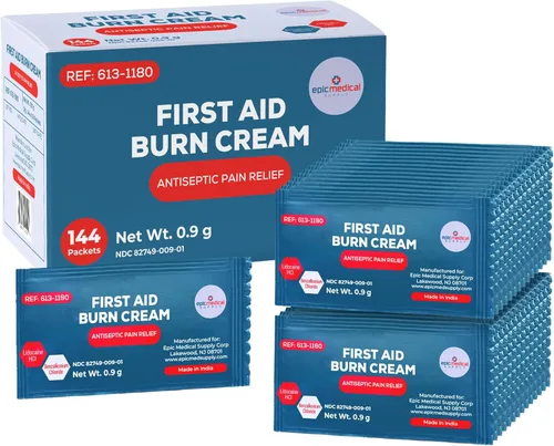 Paquete de 144 paquetes de crema para quemaduras de primeros auxilios, pomada para quemaduras con lidocaína y cloruro de benzalconio para rasguños