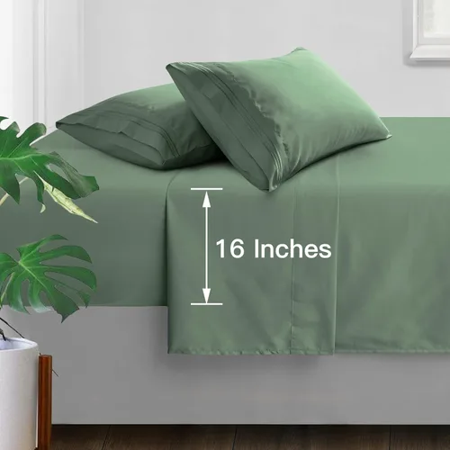 Vista 4 de Manyshofu - Juego de sábanas de microfibra con bolsillo profundo para cama individual - Sábanas y fundas de almohada de lujo de hotel de 1800 hilos