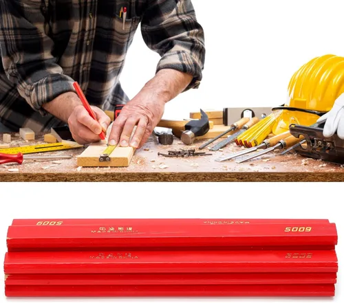 Vista 3 de Fafeicy Lápices de carpintero, madera de pino octogonal rojo, 6.7 pulgadas de largo, paquete de 10 unidades para construcción de carpintería