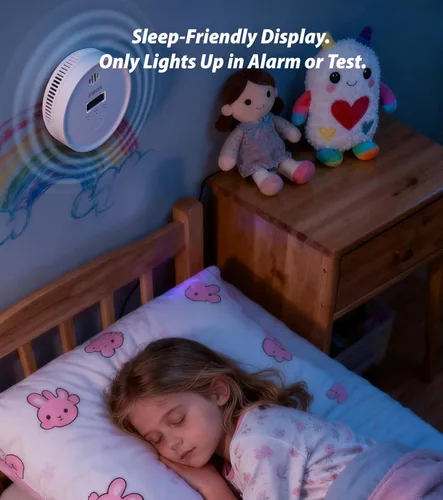 Vista 2 de Detector de humo y monóxido de carbono con pantalla digital, vida útil de 10 años con batería de litio reemplazable, alarma de incendio