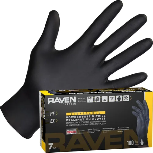 SAS Raven 66519 - Guantes desechables de nitrilo sin polvo, XL, 7 mil de grosor, paquete de 100 unidades