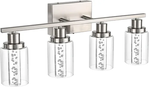 Vista 17 de MELUCEE Lámparas de tocador de baño, 3 luces LED sobre espejo, 3000 K-6000 K, moderna luz negra para baño con pantalla de cristal de burbujas, chips