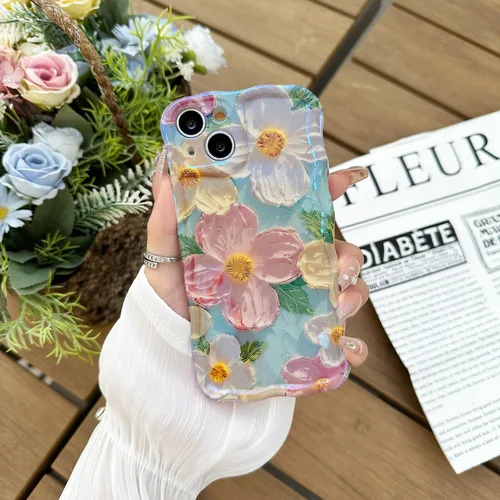 Vista 2 de Funda diseñada para iPhone 11 Pro Max para mujer, bonita forma de marco de onda rizada, pintura al óleo retro colorida y patrón brillante