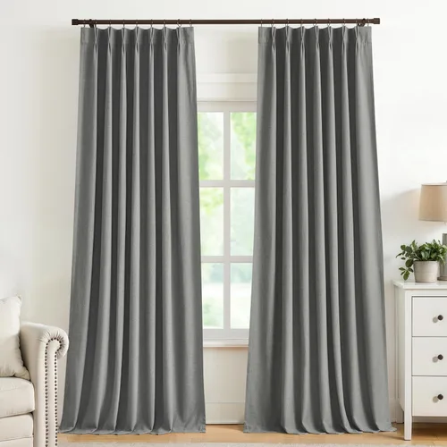 Vista 59 de Vision Home Cortinas marrones con pliegues pinzados, opacas completas, cortinas de ventana de lino mezclado para oscurecer la habitación, cortinas