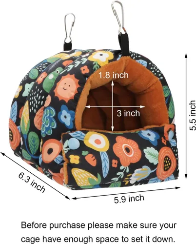 Vista 4 de Wontee Casa Nido de Pájaros Refugio Cálido de Invierno Cabaña Acogedora Cama para Pájaros Hamaca Colgante para Loros Periquitos Australianos Negro