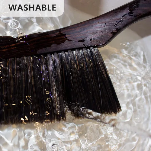 Vista 3 de VMVN Cepillo de escoba de mano, cepillo de limpieza de cerdas suaves para polvo de mostrador, cepillo de cama con mango de madera, comodidad