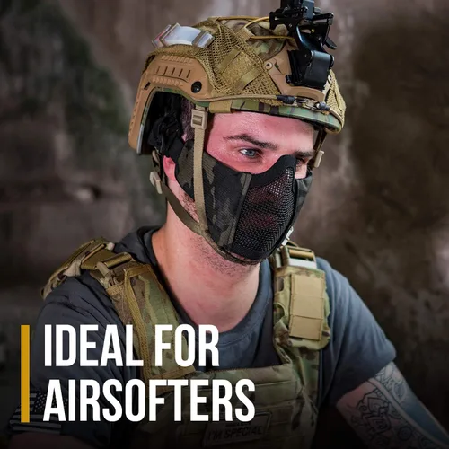 Vista 6 de Máscara plegable de media cara con malla, estilo militar, cómoda, ajustable, máscara protectora táctica inferior para la cara, de OneTigris
