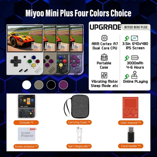 Vista 6 de Miyoo Mini Plus, Consola de juegos retro con tarjeta de memoria de 64G, pantalla IPS de 3.5 pulgadas, batería de larga duración de 3000mAh