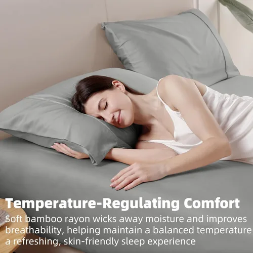 Vista 3 de GOKOTTA Sábana Ajustable Únicamente - Sábana Ajustable de Rayón de Bambú con Bolsillo de 16 Pulgadas, Sábana Inferior Súper Suave y Refrescante