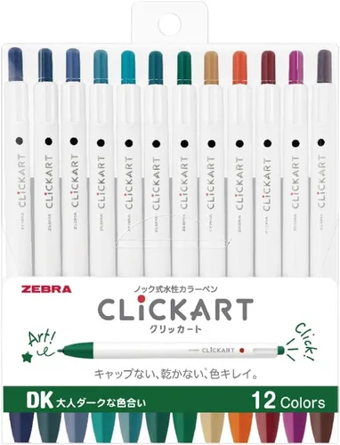 Zebra Clickart - Bolígrafo a base de agua Calm Dark 12 colores, Wyss22-12Cdk Blanco