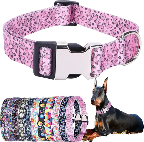 Vista 30 de Lindo collar para perros XS, pequeños, medianos y grandes, collar de nailon suave para mascotas, estampado 3D, con patrones multicolores, collares