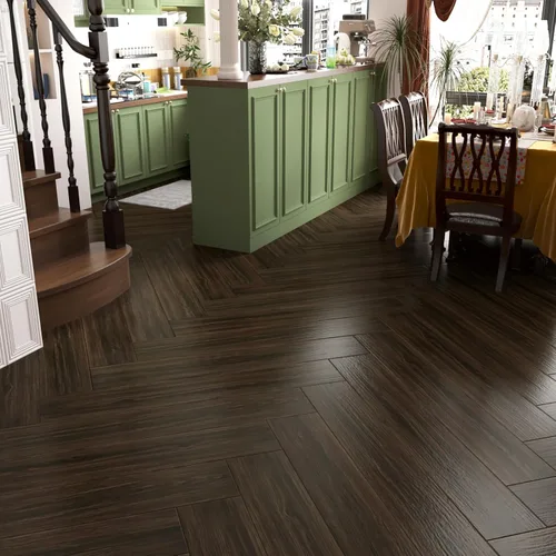 Vista 5 de Wallercity Pisos de Vinilo de 6"x36" 4 Piezas Baldosas de Piso Despegar y Pegar Baldosa de Piso para Baño Marrón Oscuro Veta de Madera Tablón