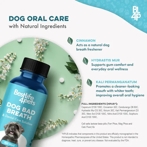 Vista 7 de BestLife4Pets Suplemento para el cuidado dental de la salud bucal para perros, removedor de sarro de placa, control de estomatitis y gingivitis