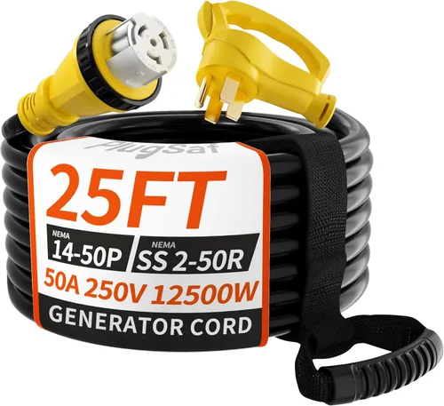 Vista 10 de PlugSaf Cable generador de 50 amperios, cable de extensión RV de 10 pies y 50 amperios con bloqueo giratorio, cable generador 50A de 4 puntas, NEMA