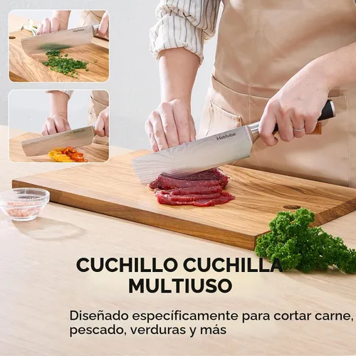 Vista 5 de Cuchillo Nakiri de cocina ultra afilado de 7 pulgadas para carne y verduras