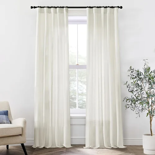 Vista 52 de XTMYI - Cortinas transparentes de 54 pulgadas de largo, juego de 2 paneles para baño, cortinas cortas de lino y algodón con semi privacidad