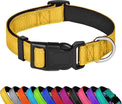 Vista 20 de Collar reflectante para perro, ajustable de neopreno suave acolchado de nailon para mascotas con hebilla para cachorros y perros pequeños, gatos