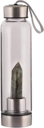 Vista 3 de GEMHUB Botella de agua de cristal de cristal con centro de piedras preciosas de cristal natural, varita de labradorita curativa